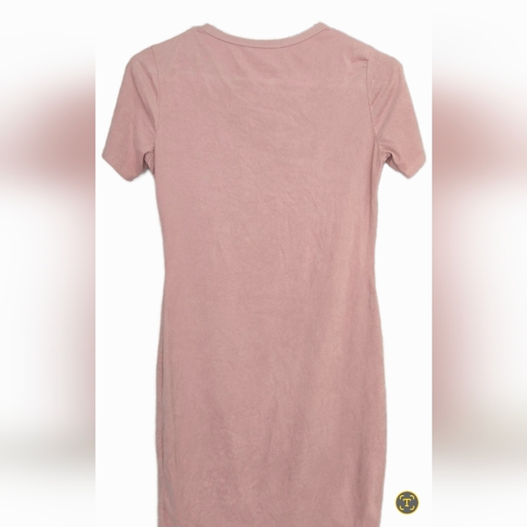 Mauve Velour Mini Dress With Slit Detail On Leg. Super Soft. Stretchy. - Picture 3 of 4